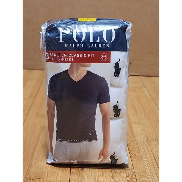 PACK OF 3 Polo Ralph Lauren Men Size 2XL BIG & TALL White Stretch V-NECK T-SHIRT - Picture 1 of 9